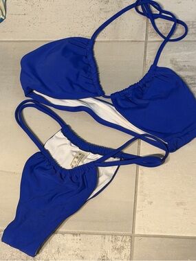 SHEIN Royal Blue Scrunch Triangle Bikini Set